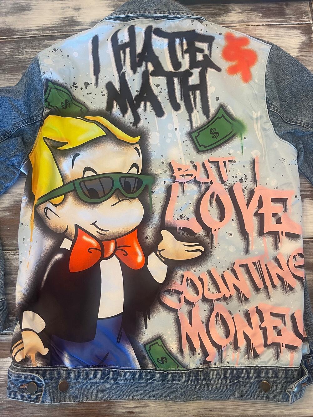 Richie Rich I Hate Math But I Love Counting Money Denim Jacket Size Medium